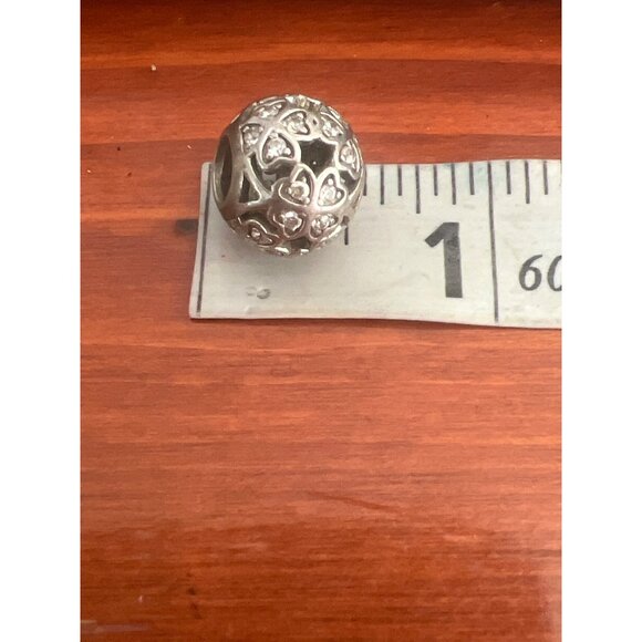 Pandora Sterling Silver Charm Bead Heart Crystal Accents Nina .5" 3.2g Love Gift - Picture 4 of 5